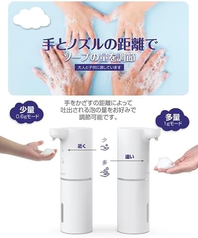 Umimileユミマイル ソープディスペンサー ハンドソープ 自動 泡 詰め替え 300ml 壁掛け 充電式 防水 ハンドソープ 食器用洗剤 | ホワイト 吐出量2段階調節 キッチン 洗面所などに適用