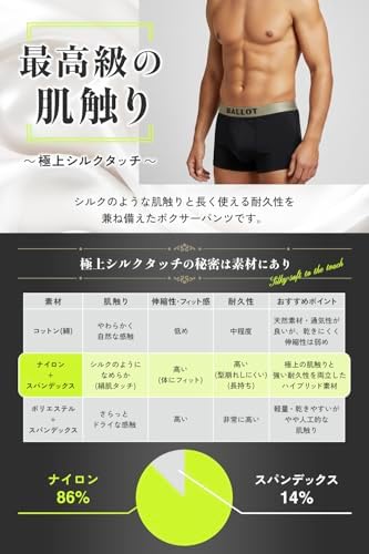 [バロット] ボクサーパンツ メンズ 【極上シルクタッチ/日本ブランド】 下着 パンツ 大きいサイズ 全方位ストレッチ 通気性 吸汗速乾 3枚組