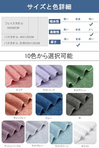 GraceAier バスタオル 綿100% ホテル仕様 4枚セット 大判 60×120cm 高級コーマ糸使用 中厚手 瞬間吸水 速乾 毛羽落ちが少ない 高耐久 部屋干し対応 業務用 家庭用 ギフト(ミックスカラー)