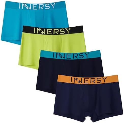 [INNERSY] ボクサーパンツ メンズ パンツ 前開き 下着 綿 ローライズ ボクサーブリーフ 通気吸湿 4枚セット | 柔らか 吸汗性 蒸れにくい 高伸縮 締め付けなし 跡が残らない ロゴ付きウエストバンド タグレス 肌にフィット 男性用 大きいサイズ