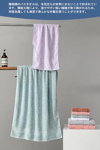 GraceAier バスタオル 綿100% ホテル仕様 4枚セット 大判 60×120cm 高級コーマ糸使用 中厚手 瞬間吸水 速乾 毛羽落ちが少ない 高耐久 部屋干し対応 業務用 家庭用 ギフト(ミックスカラー)