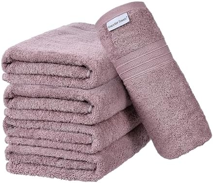 GraceAier バスタオル 綿100% ホテル仕様 4枚セット 大判 60×120cm 高級コーマ糸使用 中厚手 瞬間吸水 速乾 毛羽落ちが少ない 高耐久 部屋干し対応 業務用 家庭用 ギフト(ミックスカラー)