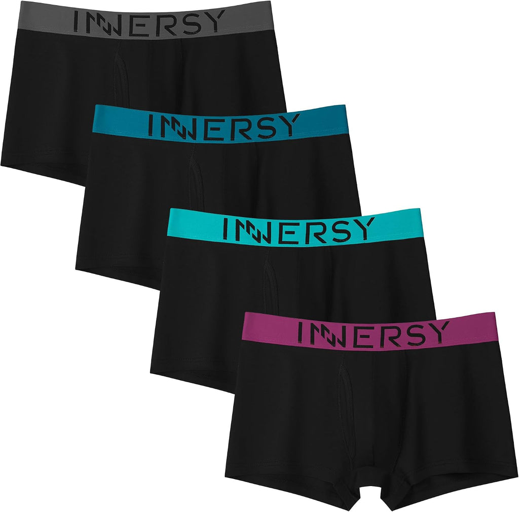 [INNERSY] ボクサーパンツ メンズ パンツ 前開き 下着 綿 ローライズ ボクサーブリーフ 通気吸湿 4枚セット | 柔らか 吸汗性 蒸れにくい 高伸縮 締め付けなし 跡が残らない ロゴ付きウエストバンド タグレス 肌にフィット 男性用 大きいサイズ