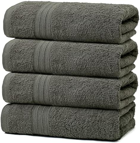 GraceAier バスタオル 綿100% ホテル仕様 4枚セット 大判 60×120cm 高級コーマ糸使用 中厚手 瞬間吸水 速乾 毛羽落ちが少ない 高耐久 部屋干し対応 業務用 家庭用 ギフト(ミックスカラー)